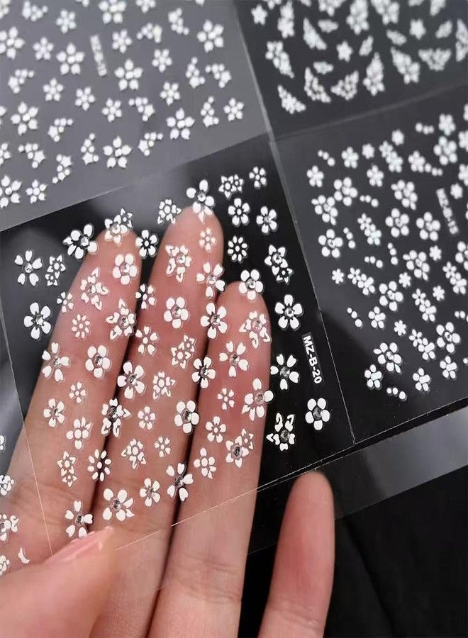 SPLOCUDU White Flower Nail Art Stickers White Flower with Rhinestones Nail Decals 3D Self Adhesive Nail Stickers Nail Art Designs Flowers Sticker for Nails Decorations 30 Sheets - Image 4